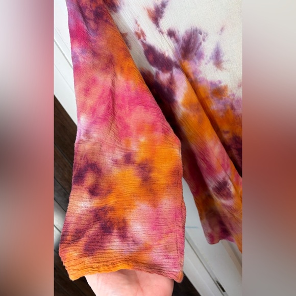 Cynthia Ashby Tie Dye Crinkle Gauze Linen Asymmetrical Tunic Top OS Lagenlook - Picture 5 of 8